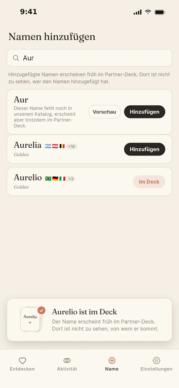 Aurelio ist im Deck: Er erscheint früh im Partner-Deck, und dort ist nicht zu sehen, von wem er kommt