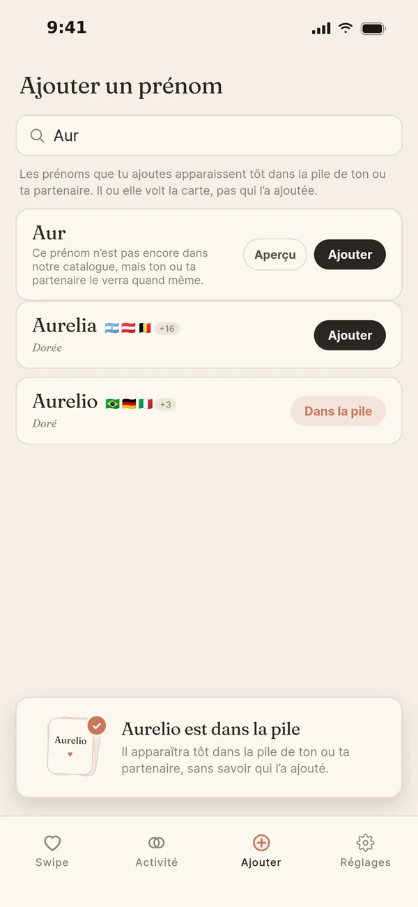 Aurelio est dans la pile : il apparaîtra tôt dans celle de votre partenaire, qui ne saura pas qui l’a ajouté